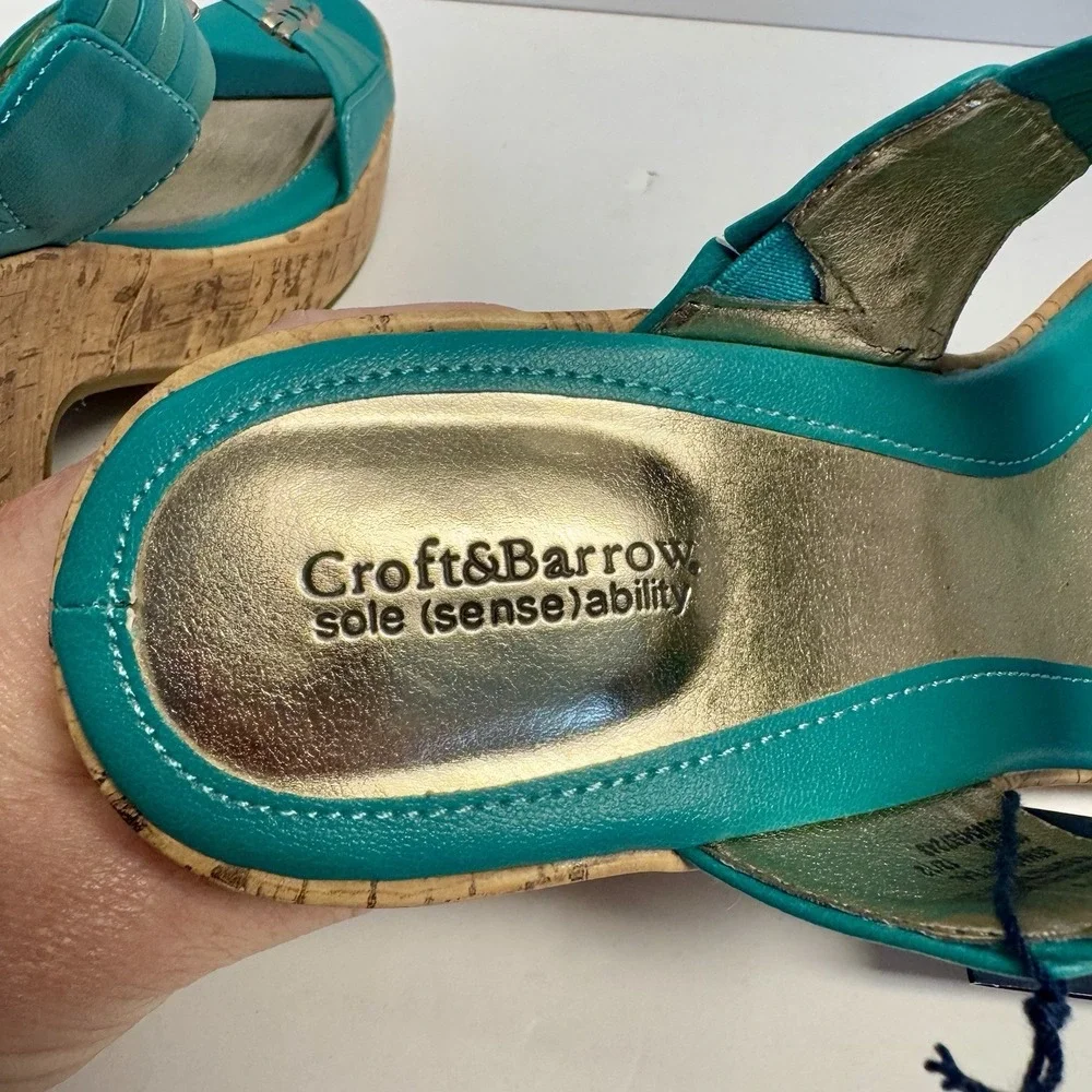 Croft & Barrow Sole (Sense) Ability Cork Wedge Teal Margie Sandals ‎ 9.5 New